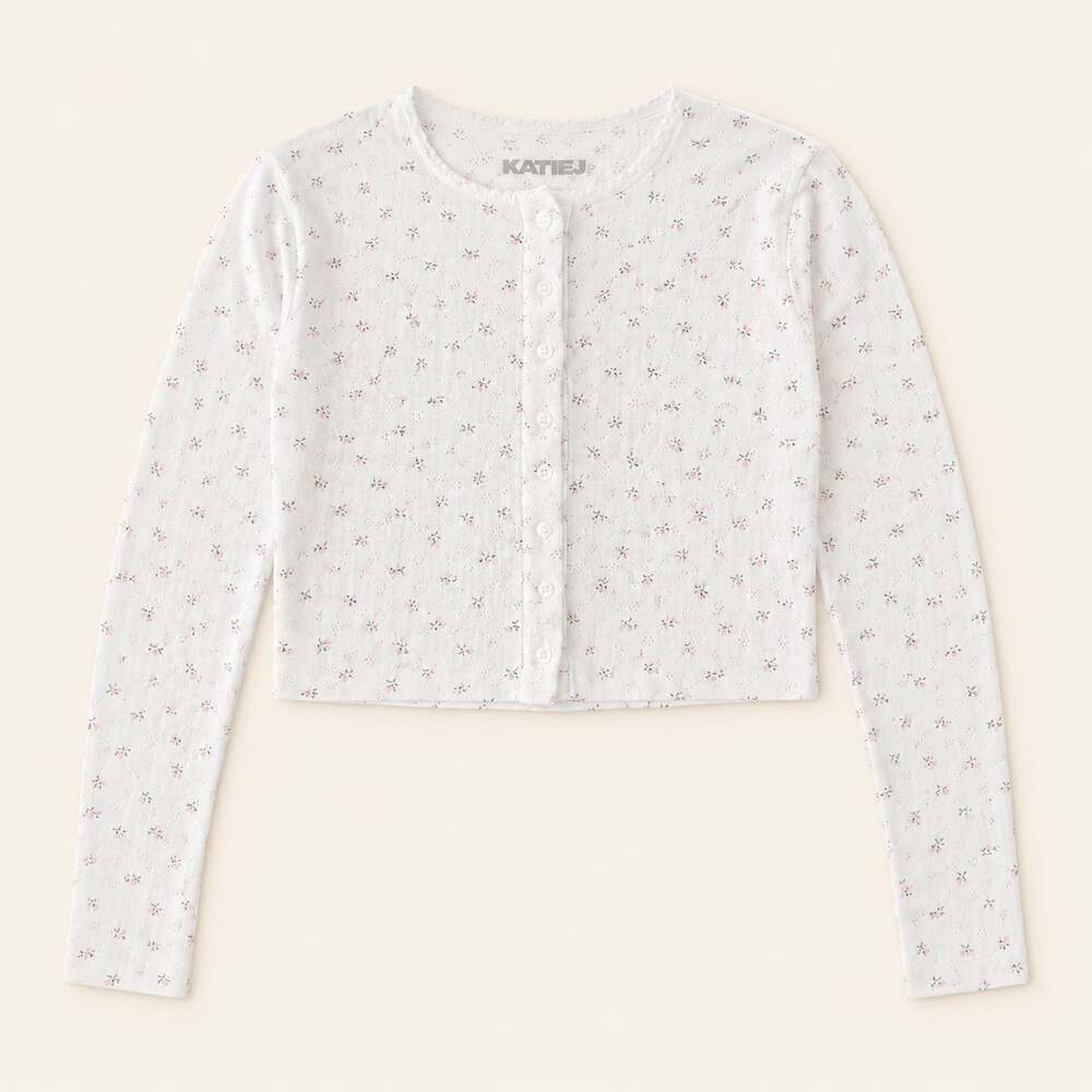 KatieJ Floral Eyelet Crop Cardigan Y2K Coquette Soft Girl Cottagecore XL